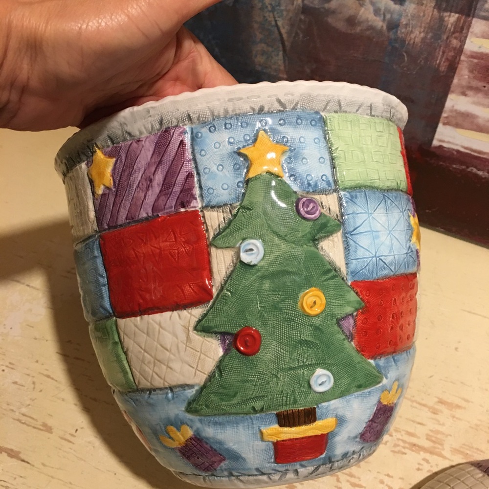 Christmas Patchwork Quilt Cookie Jar - image 5